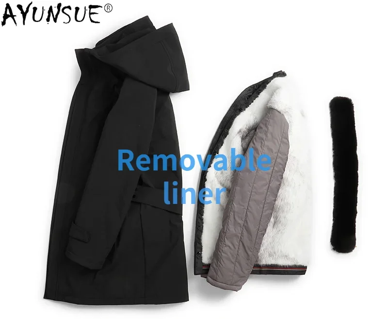 AYUNSUE Winter Warm Natural Mink Fur Coat Men Hooded Real Fur Jacket Casaul Male Parkas Fashion Men's Clothing Jaqueta WPY4137