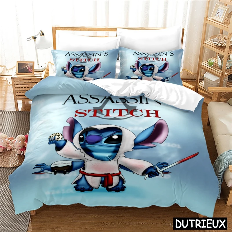 Cute Lilo And Stitch Queen King Size Bedding Set Disney Cartoon 3D Print Comforter Cover With Pillowcase Home Textile Bedclothes