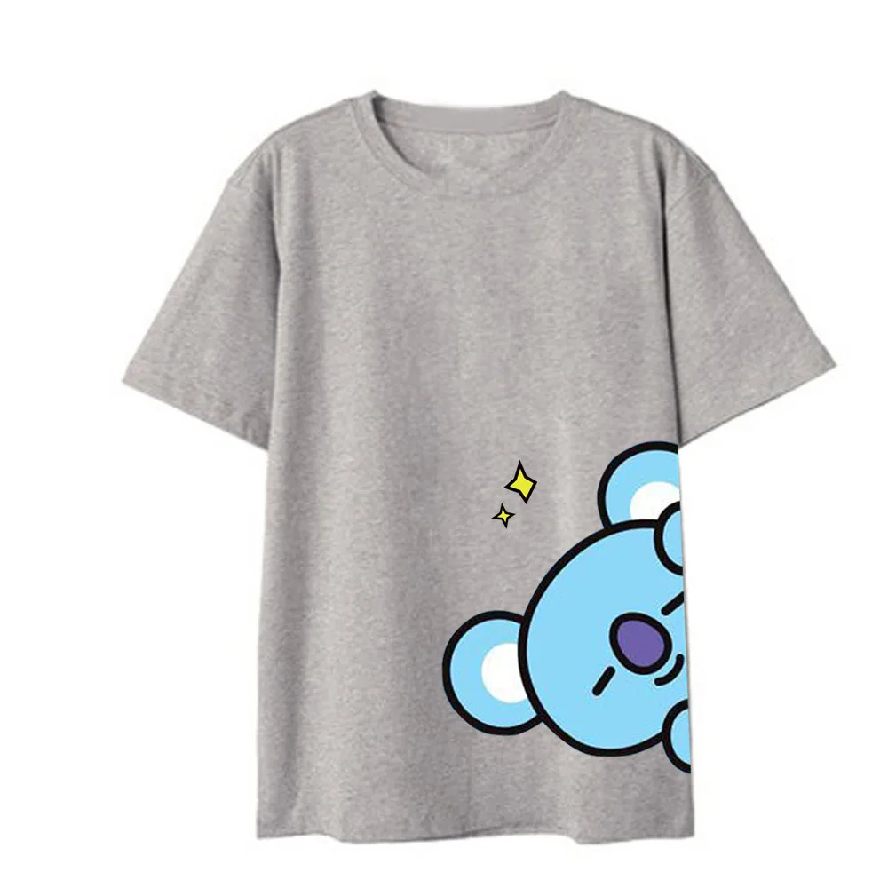 Summer Bt21 Anime Kawaii Cotton T -Shirt Cute Cartoon Round Neck Printing Flower Couple Short-Sleeved Girl Gift