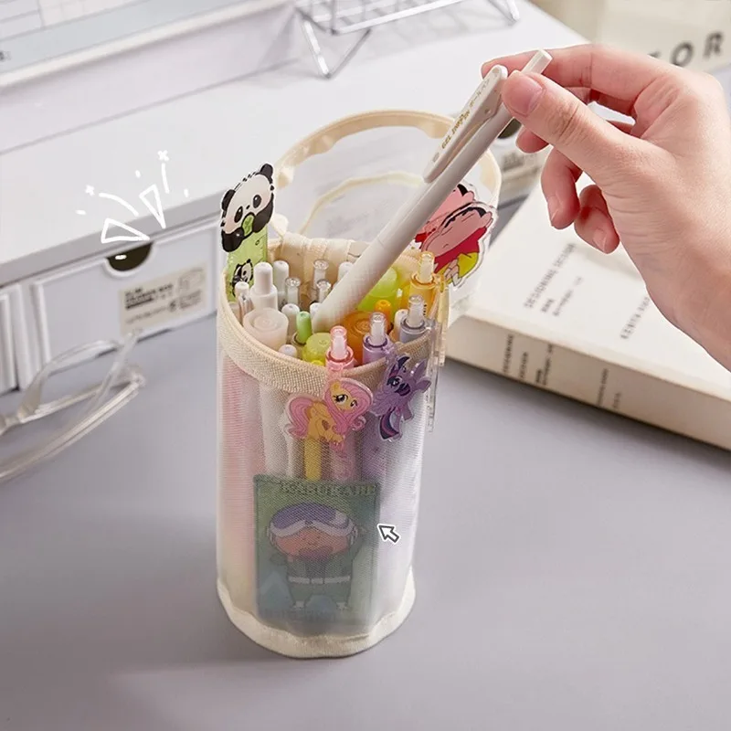 Multifunctional Mesh Yarn Dual-purpose Pencil Case, Transparent Stationery Bag, Simple and Large-capacity Special