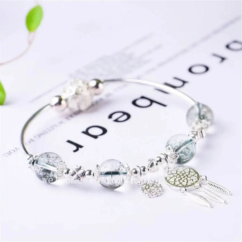 Green Ghost Gypsophila Melaleuca Bracelet With S925 Sterling Silver Accessories Dark Green No Red Skin Crystal Good Fortune