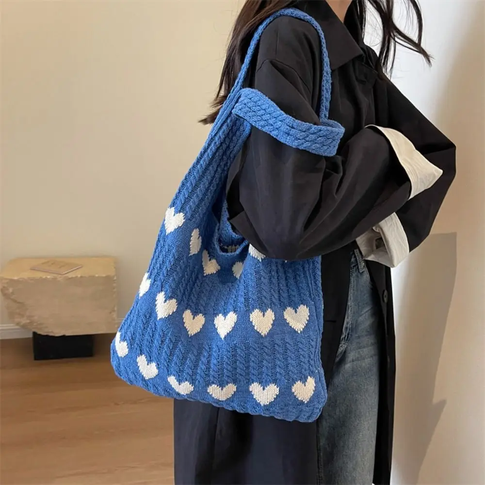 

Vintage Love Hollowed Out Knitted Bag Bohemian Large Capacity Weave Bag Handbag Storage Bag Crochet Tote Bag Girl