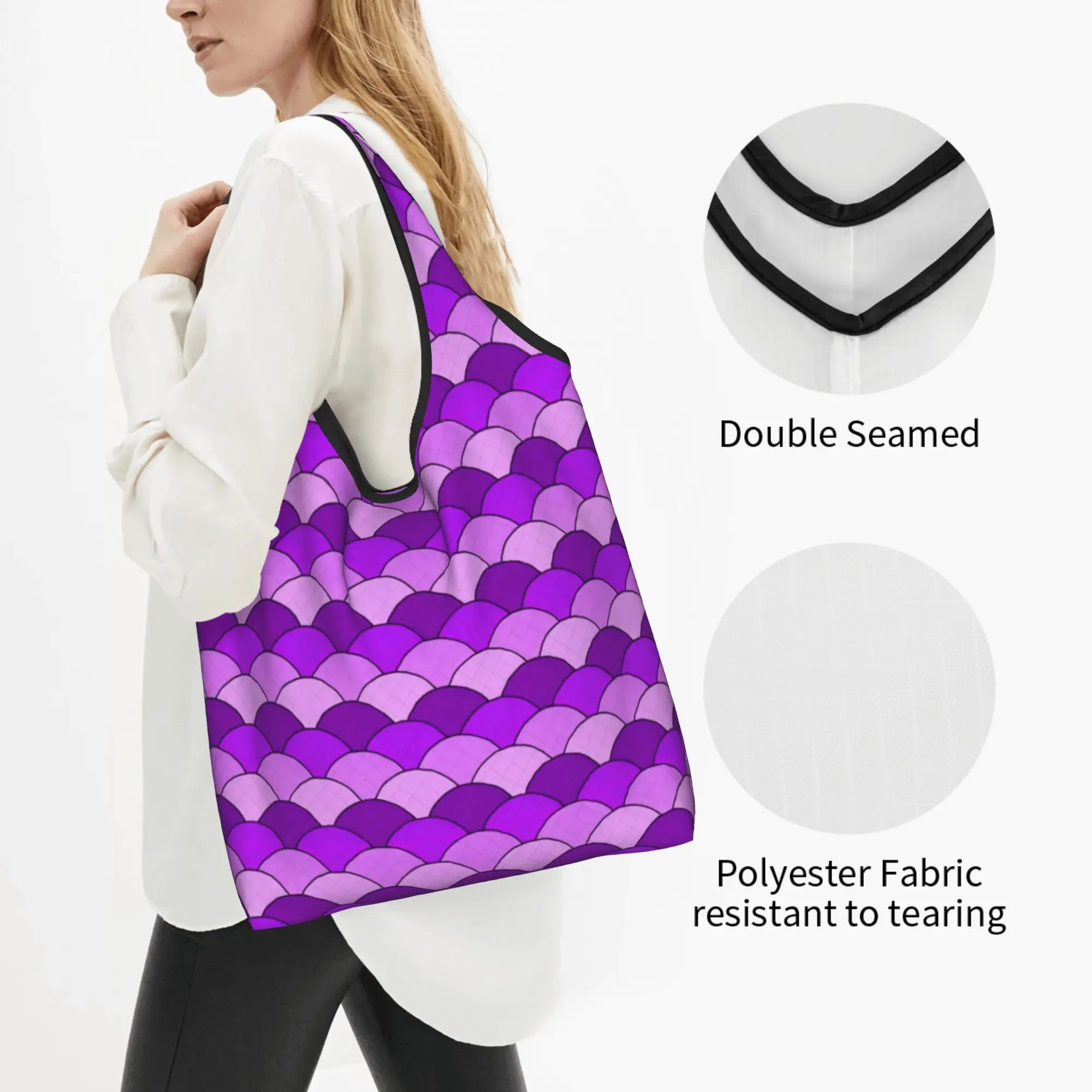 S-Seigaiha Geometric Scallop Fish Scale Japane  Groceries Shopping Bags Custom Shopper Shoulder Tote Bag Big Capacity   Handbag
