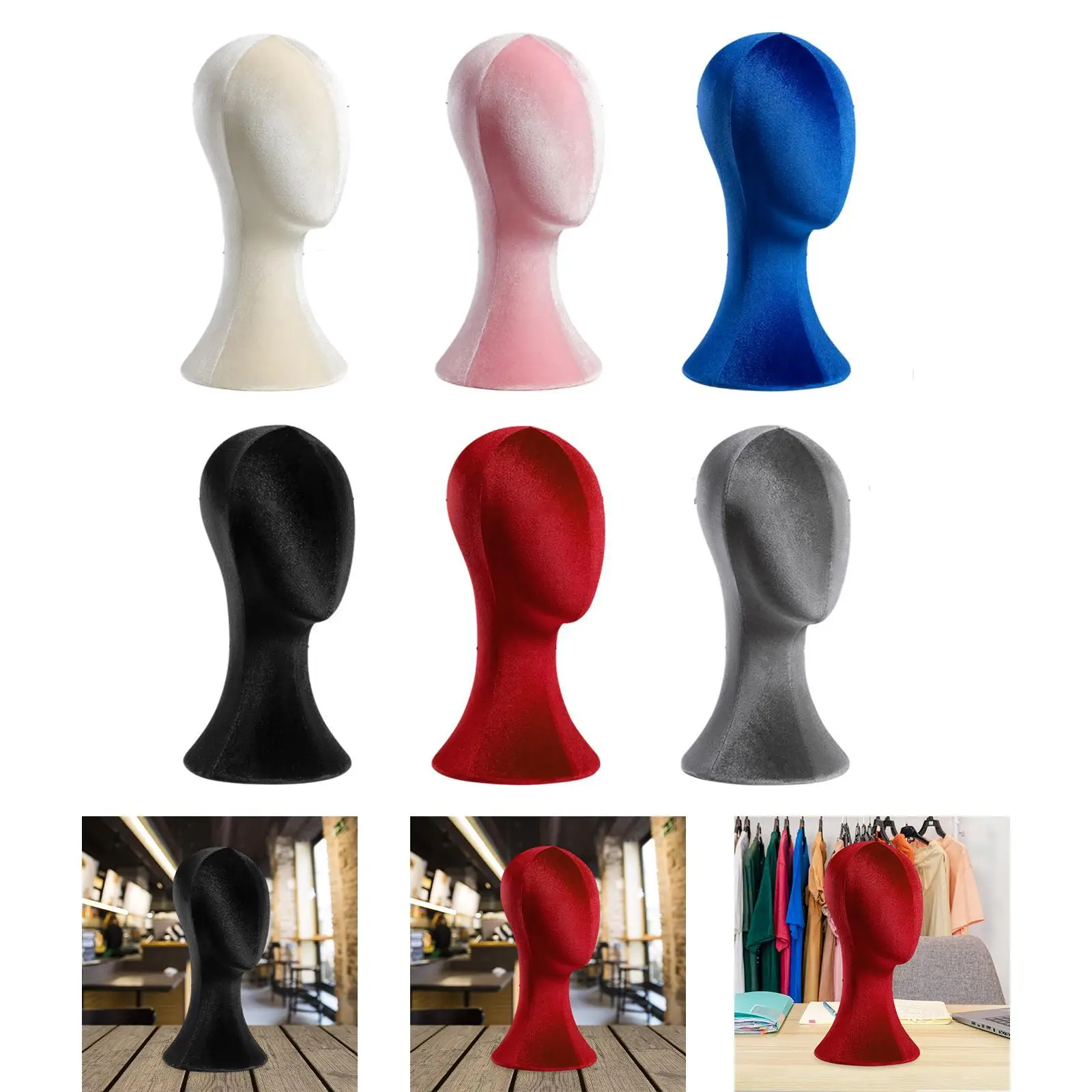 

Mannequin Head Wig Holder Manikin Head Foam Velvet Hat Display Stand Easy Pin Use for Shop Hairdressing Barber Prop Headdress