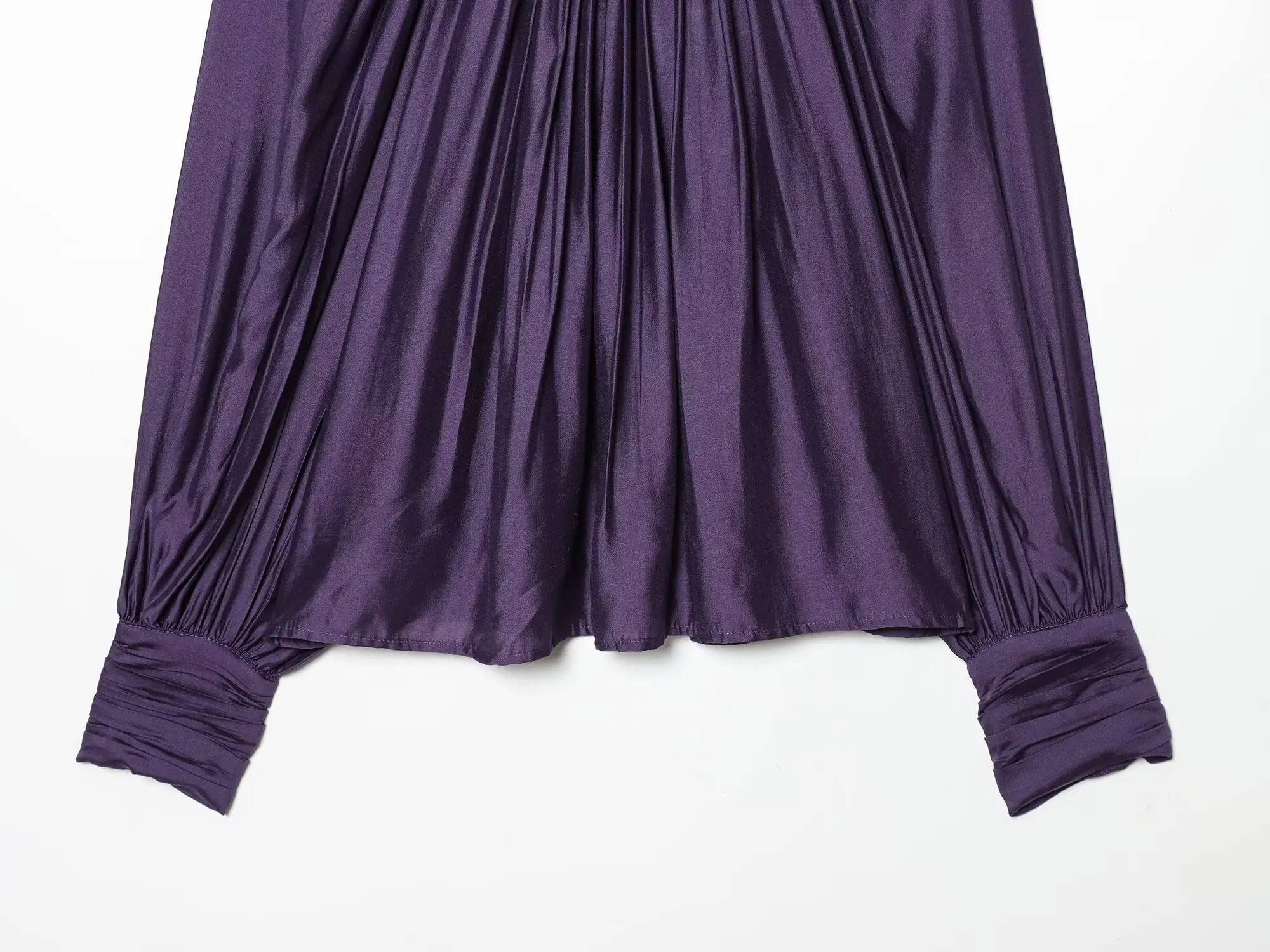 BSAY 2026 Französische Minimalistische Damen-Satinbluse mit Stehkragen, gerafftem Design, Laternenärmeln, lockerem Schnitt, glänzend, elegant, für Bürokleidung, Oberteil – Detail 20