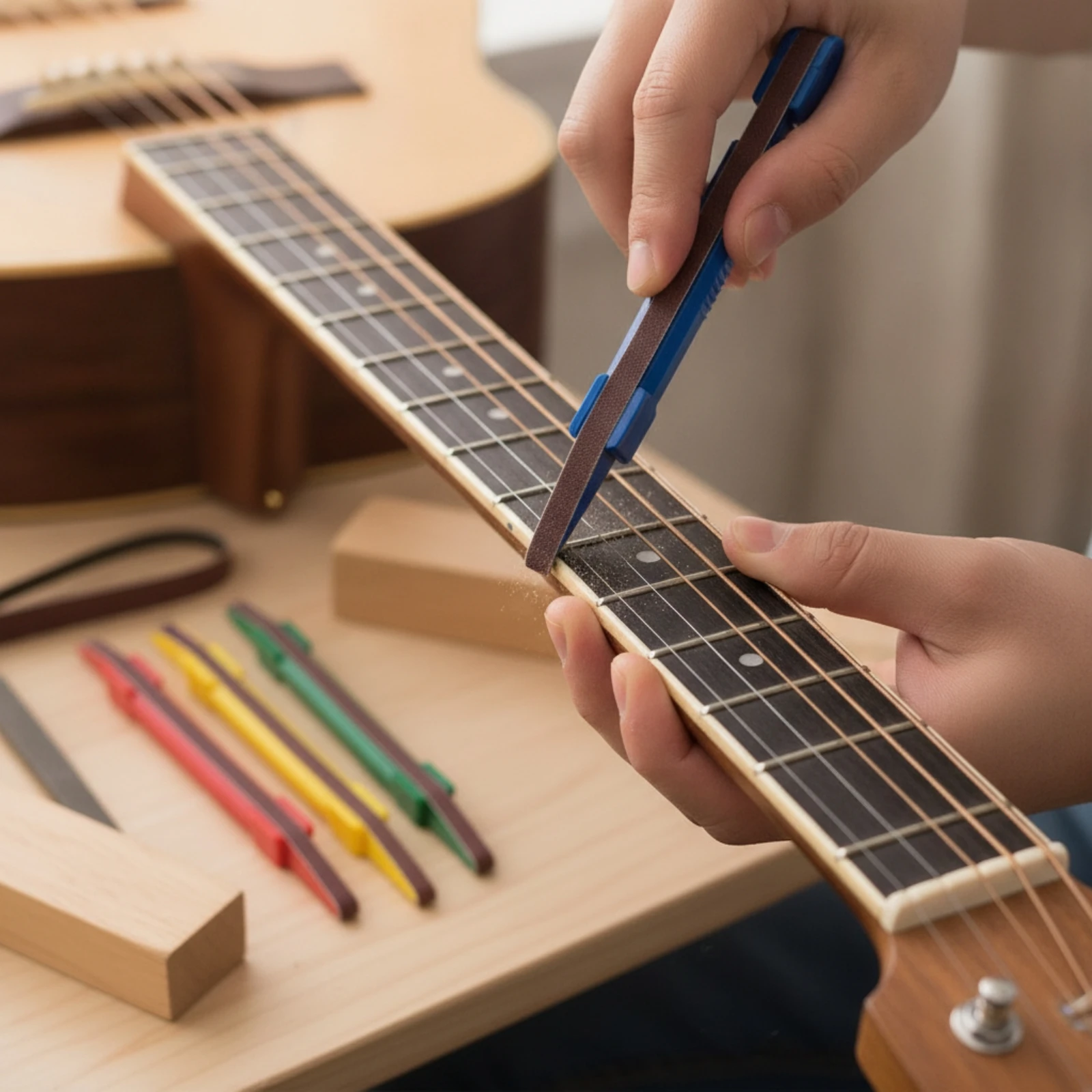 5 Pieces Fret Beveling Tool Easy to Hold Sanding Pen Sanding Stick with Belts Manual Sander Comfortable for Luthier