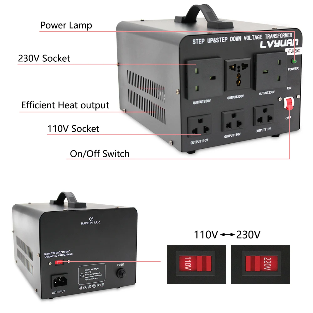 3000W Voltage Transformer AC 220 to 110 Voltage Converter EU/UK/US Sockets 변압기  transformador Home Power Supply