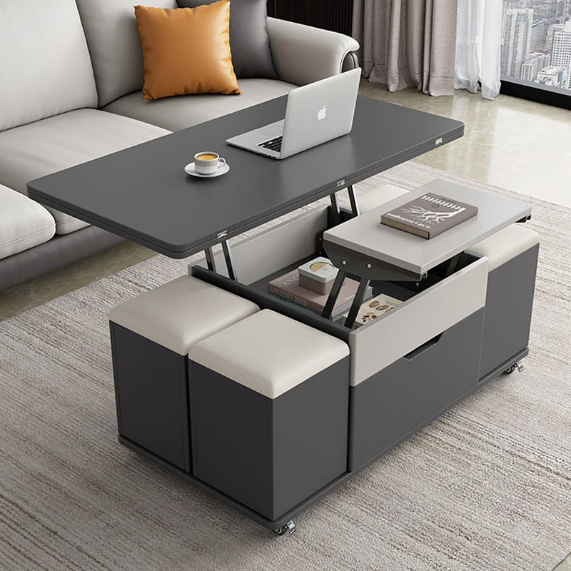 Elevating multifunctional coffee table, dining table, integrated folding living room storage table, coffee table table