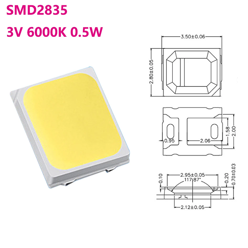 100pcs 3528 LED SMD White Chip PLCC2 Ultra Bright Surface Mount 20mA 3V 7-8LM Light-Emitting Diode LED 1210 SMT Lamp Light