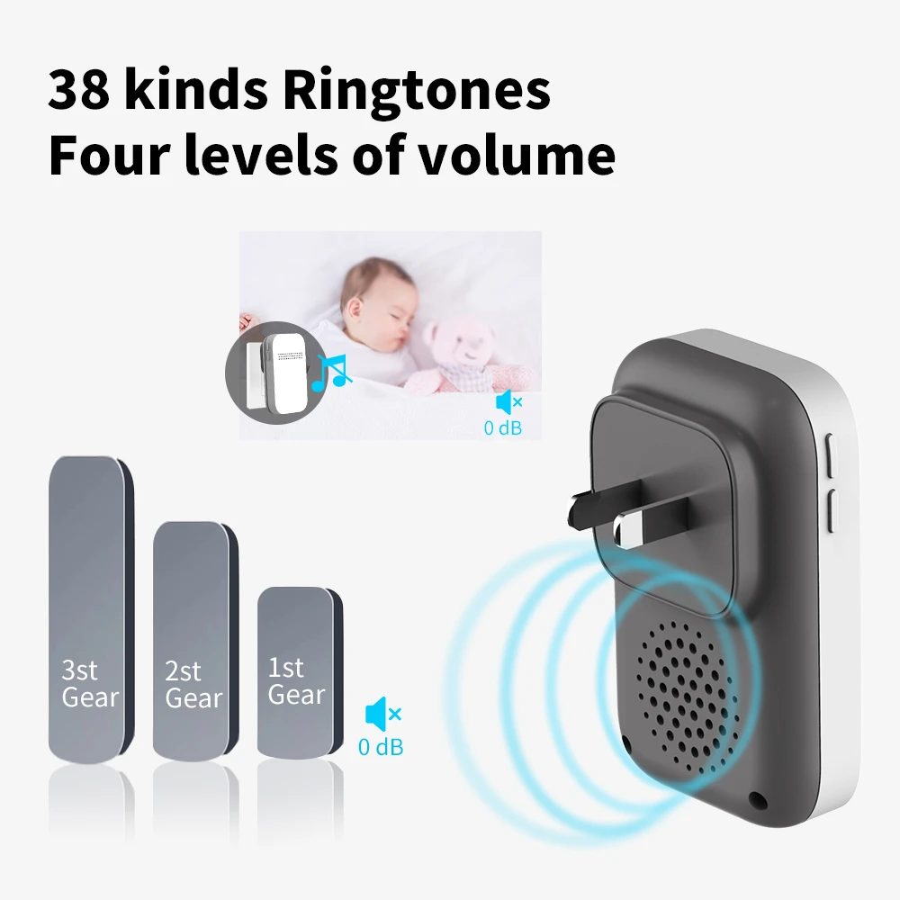 Wireless Waterproof Outdoor Doorbell No Battery Required Self-Powered Door Bell Sets Home Outdoor Kinetic Ring Chime Doorbells