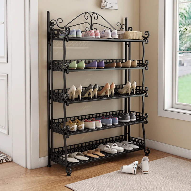 

Installation-free simple wrought iron shoe rack, door-to-door household multi-layer folding shoe cabinet, rental house