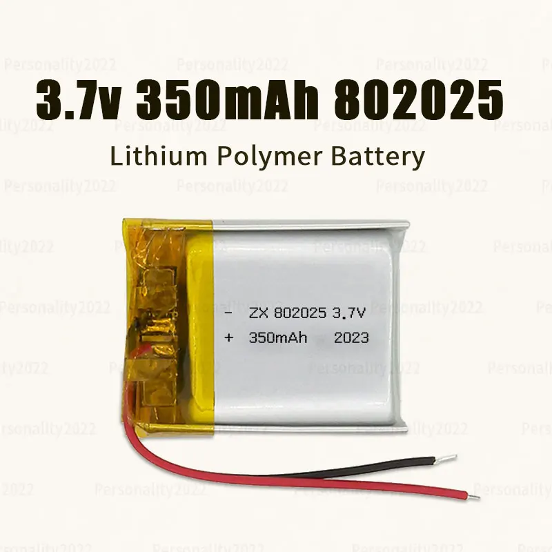 802025 350mAh Lipo Battery 3.7V Lithium Polymer Batteries for Beauty Instrument Bicycle Tail Light Pet Locator Bluetooth Speaker