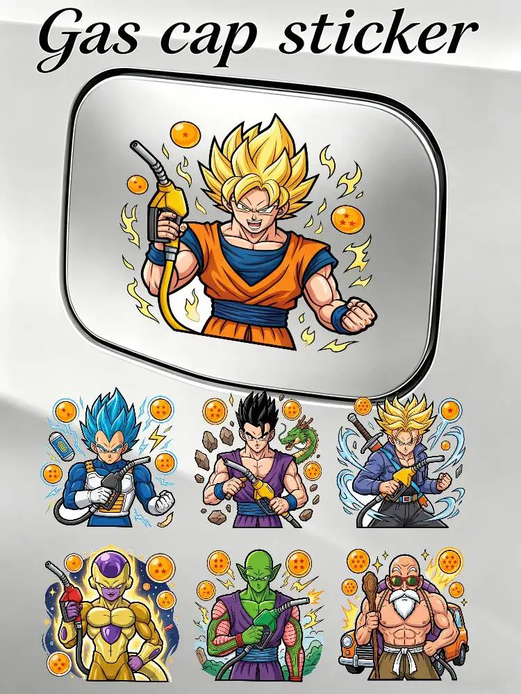Autocollant décoratif pour bouchon de réservoir de carburant de voiture DRAGON BALL Super Saiyan Goku Vegeta, autocollant en vinyle imperméable pour bouchon de gaz automobile