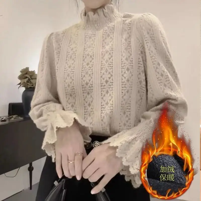 

Plus Size High Lace Base Irt Women's New Autumn Winter Faionable Long Sve Inner Wear Slimming Top Korean TT717