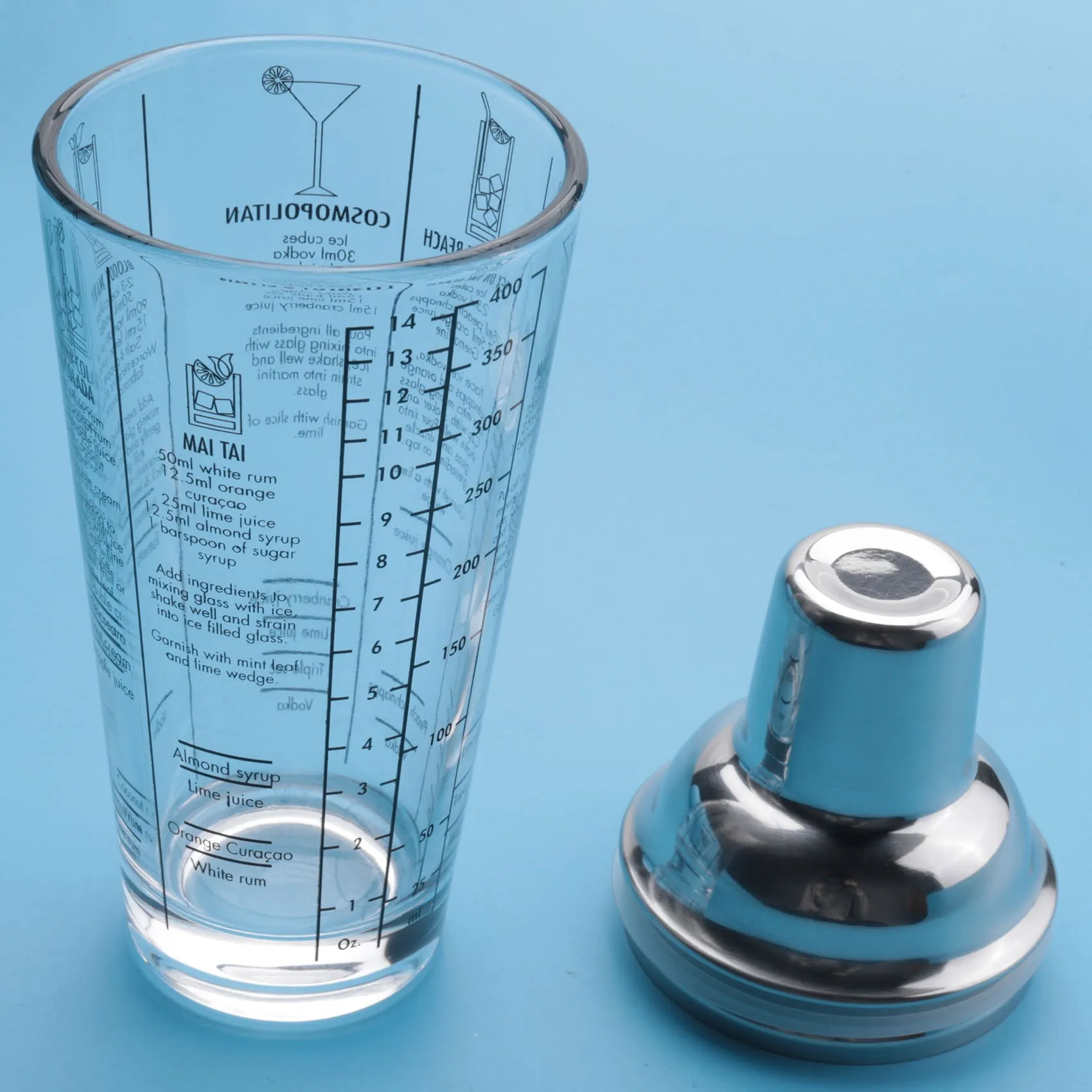 

【RABATT】Glass Cocktail Shaker Printed With Recipes,14Oz Martini Shaker With Double Measuring Jigger, Drink Shaker,Bartender Kit