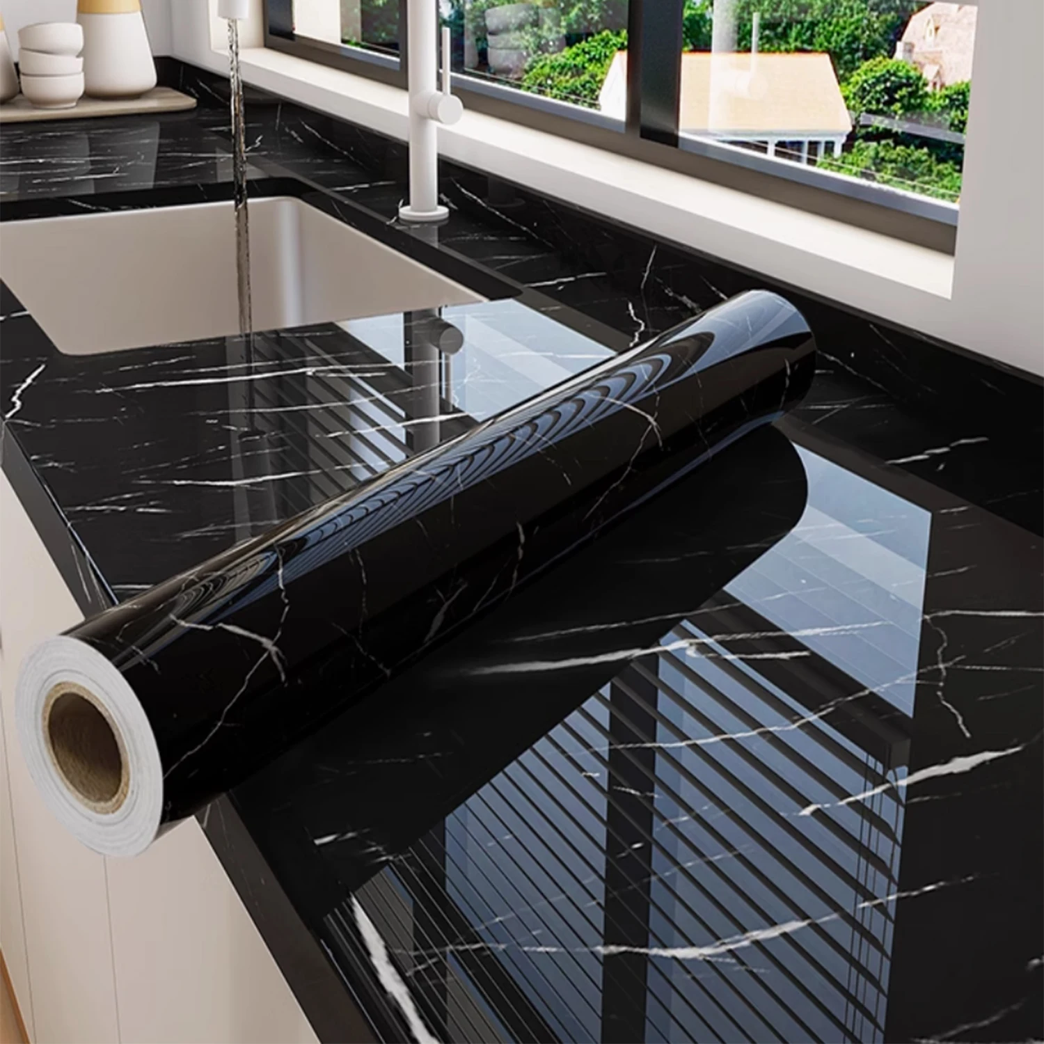 

Черно-белая мраморная маслостойкая наклейка, водостойкие самоклеящиеся обои, термостойкие глянцевые обои для ремонта дома