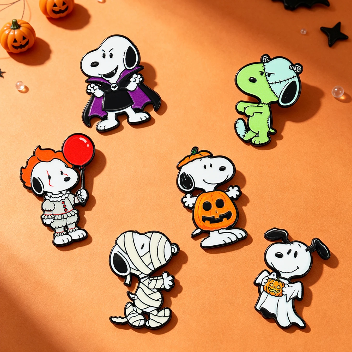 6-teiliges Halloween-Cartoon-Welpen-Emaille-Pin-Set, niedliche Hexenhut-Feiertagsbroschen, dekorative Sammler-Pins für Rucksäcke, Geschenk – Detail 1