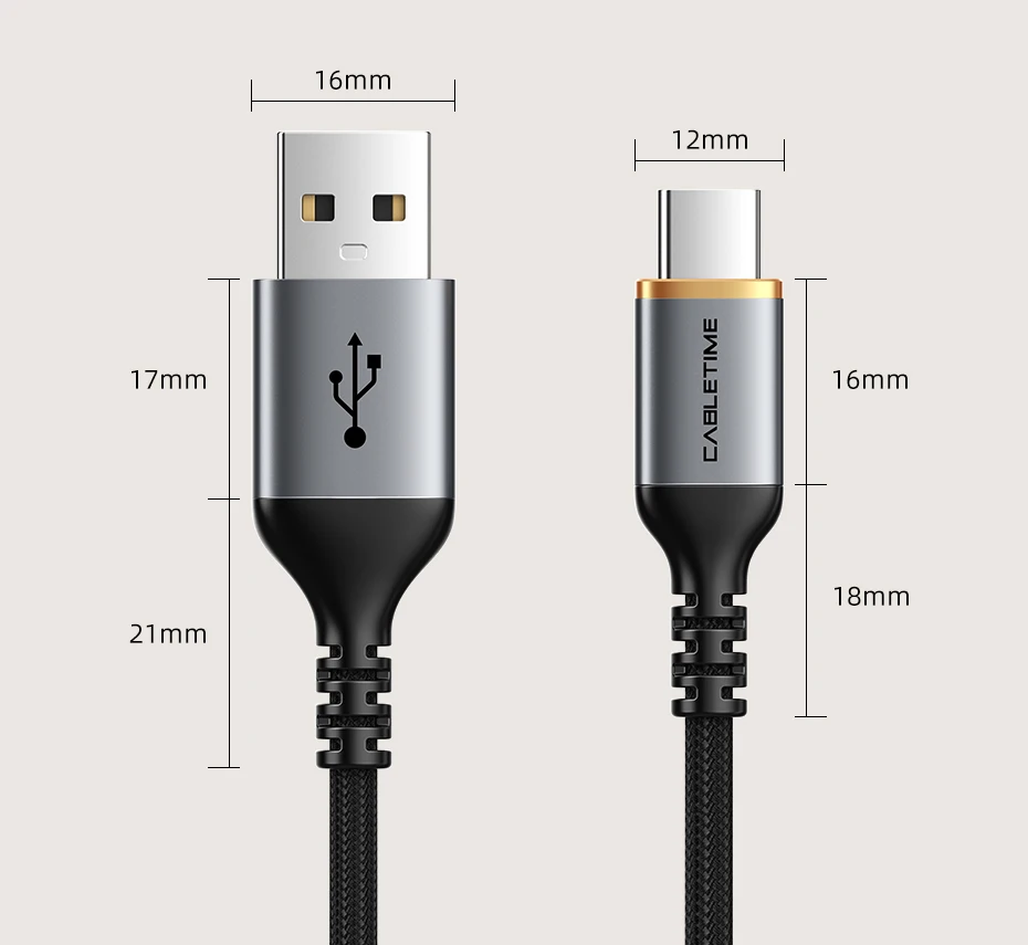 CABLETIME 3A USB Typ C Kabel Schnelllade-USB-Kabel QC3.0 Datenkabel 18 W für iPhone 15 Samsung S23 Xiaomi 11 Pro USB C Daten – Detail 11