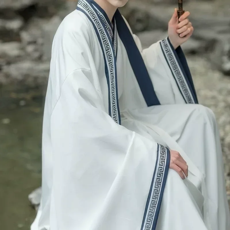 Robe de la dynastie WeiJin pour hommes, 3 couleurs, noir, blanc, Kokor Cospaly Hanfu, haut imbibé, jupe, olympiques traditionnels chinois des Prairies Kimono