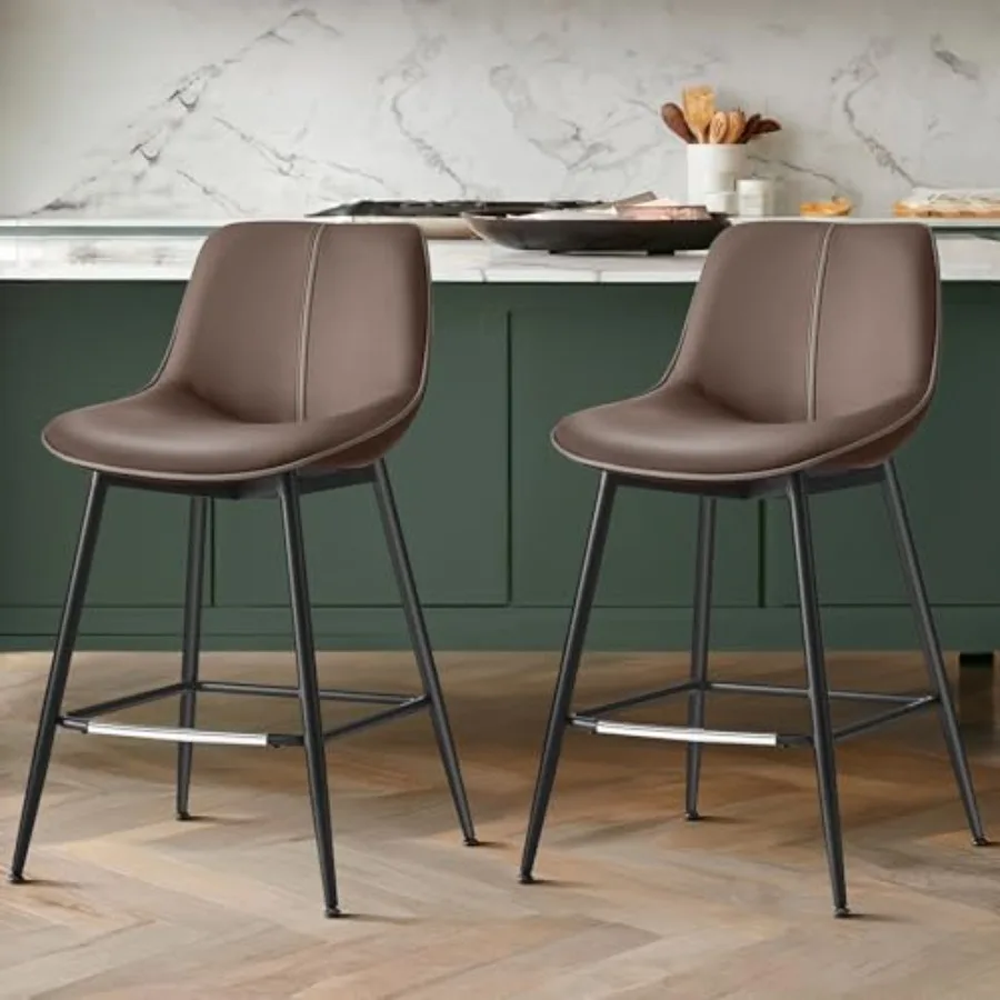 

Bar Stools Set of 2, Counter Height Bar Stools with Back, Ergonomic Backrest, Synthetic Leather, Metal Legs, 24.8-Inch Tall Bar