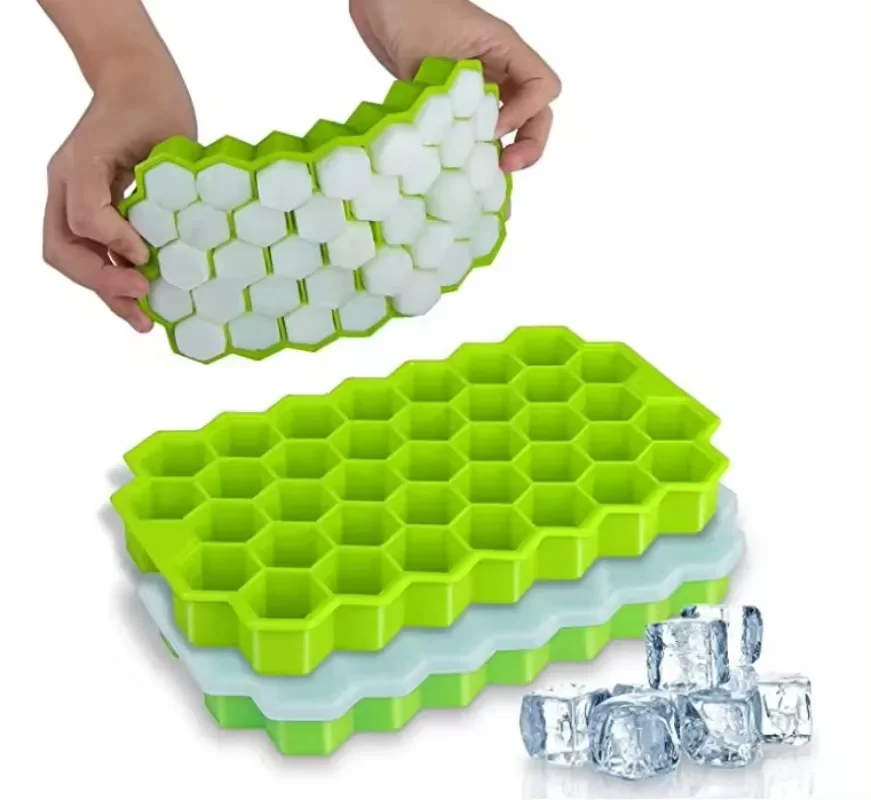 37-grid Silicone Ice Cube Mold with Cover Cellular Mesh Stackable DIY Ice Mold Reusable Food Grade Kitchen Utensils