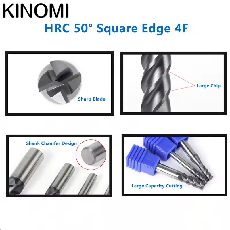 End Mill 4 Flutes HRC 50° Tungsten Carbide Steel Milling Cutter 1mm to 20mm 4F End Mill CNC Lathe Machining Cutting Tool