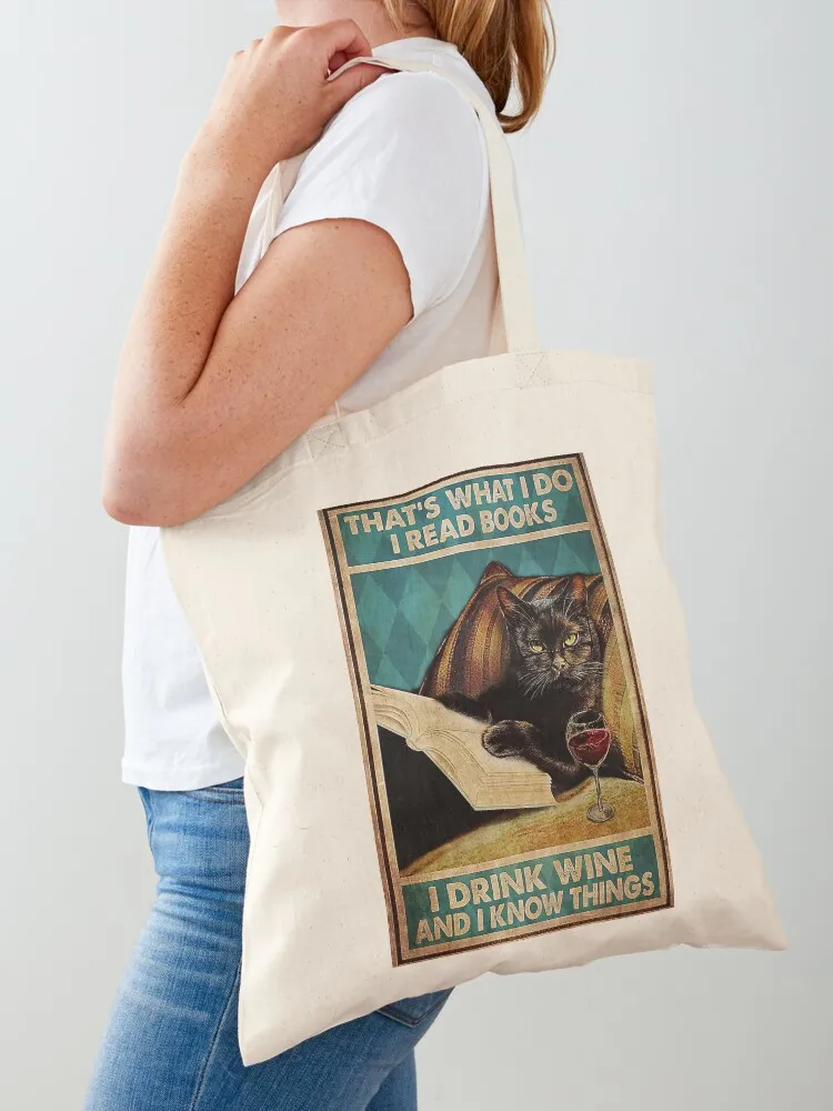 

Black Cat That's Was I Do I Read Book I Drink Wine And Know Things Tote Bag Beach bag Handbags women free delivery bags