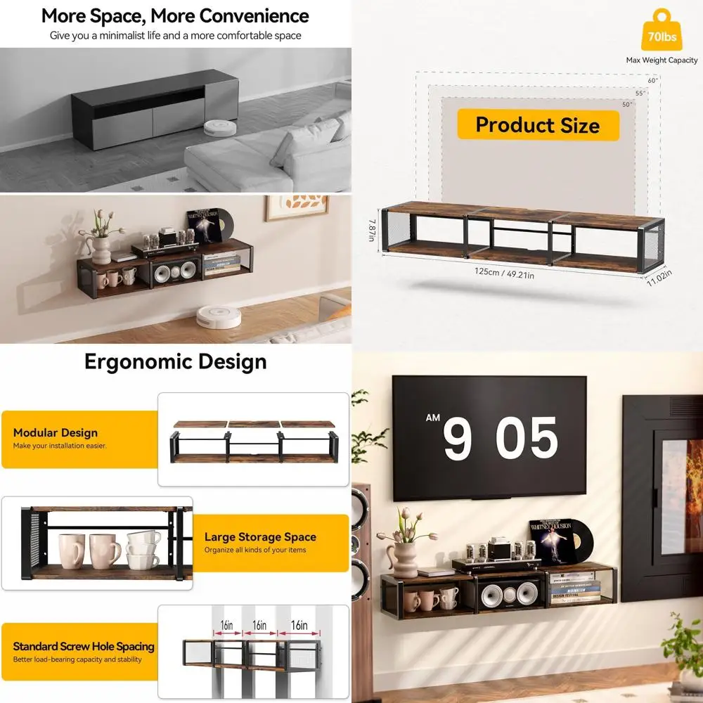 

Настенная плавающая подставка под телевизор с открытым хранилищем для развлекательных центров в гостиной и спальне