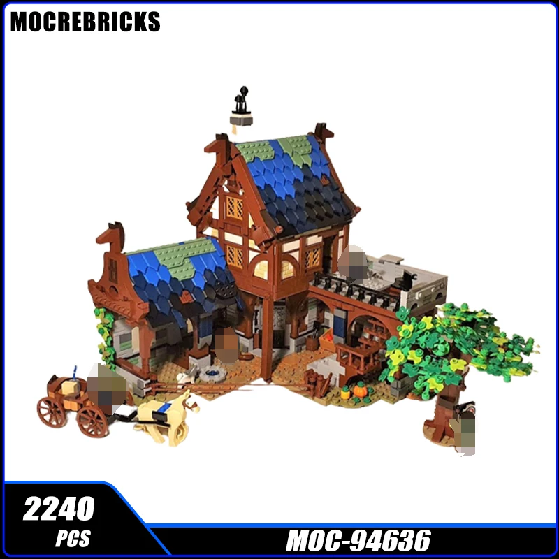 Street View Series MOC-94636 Medieval Stables Building Block Collection Experts High Difficulty Puzzle Education Brick Toy Gifts