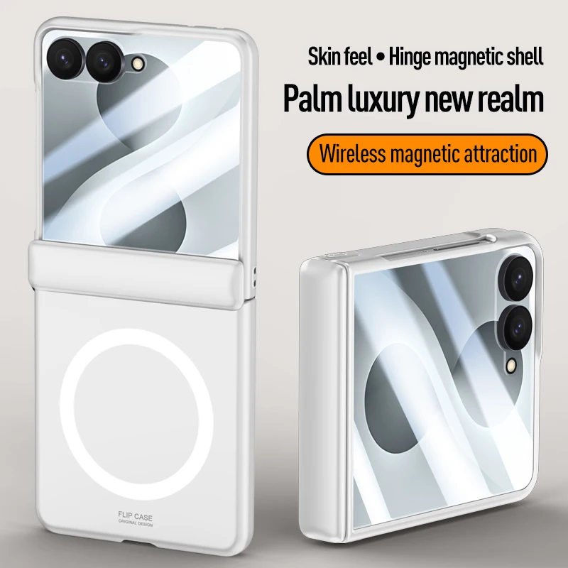 Custodia Opaca Premium Delicata sulla Pelle per Samsung Galaxy Z Flip 8 7 con Ricarica Wireless Magnetica e Pellicola Protettiva per Cerniera
