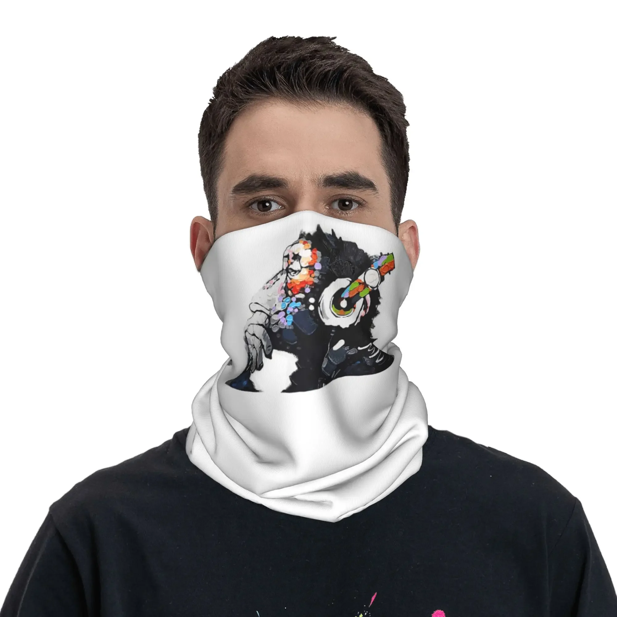 Banksy DJ Monkey Thinker with Headphones White Bandana Neck Gaiter  Mask Scarf Multifunction Face Mask Outdoor Sports