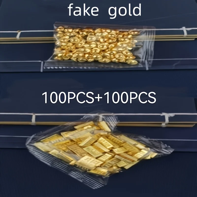 200Pcs Golden Bar & Ingot Set | Electroplated Plastic Decorations for Feng Shui, Crafts & Gift Giving