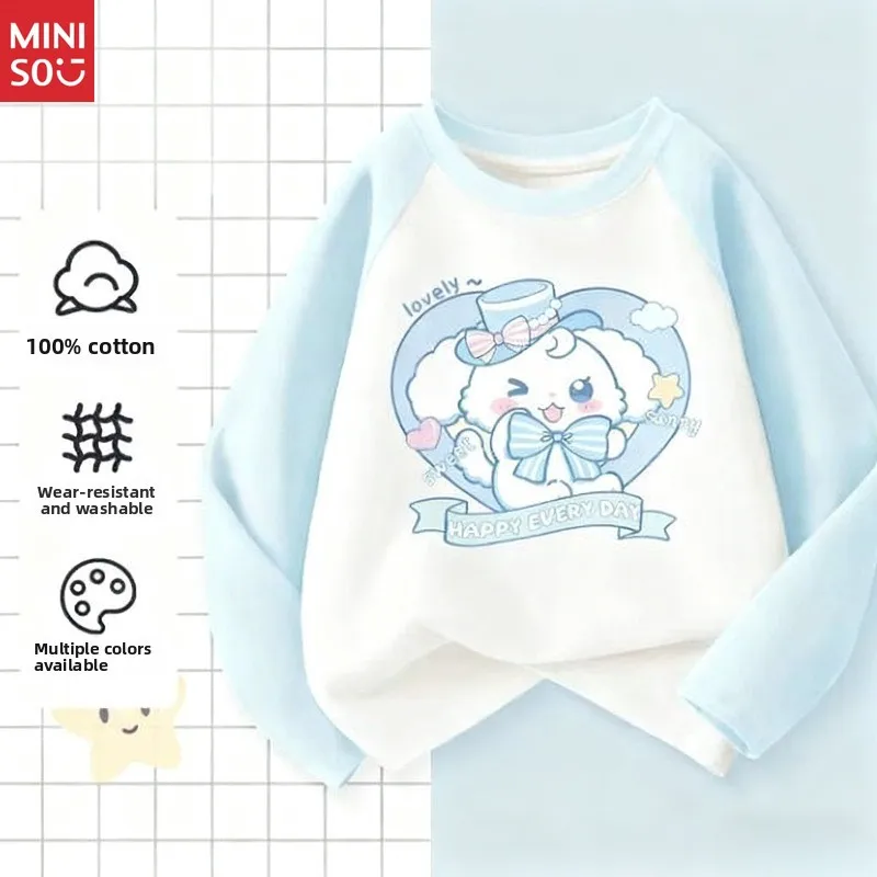 

Miniso 2025 New Bestseller Rabbit Girls Long Sleeve Tee Autumn Big Kids Cotton Patchwork Comfortable Casual Top