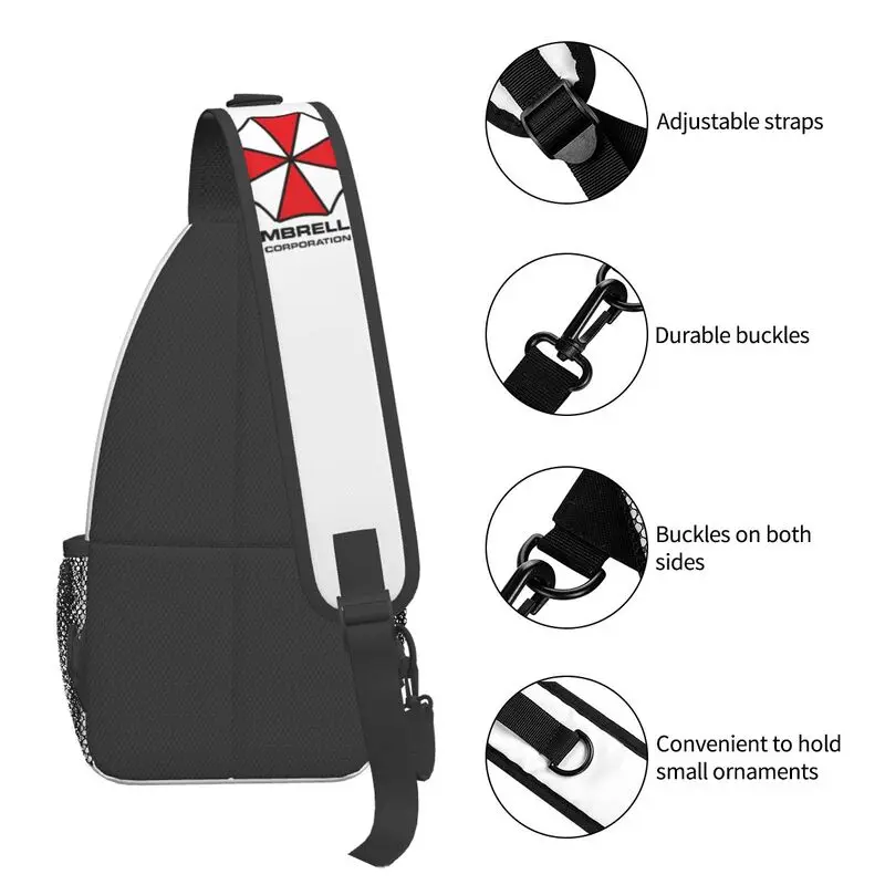 Mochila masculina crossbody sling, guarda-chuva casual, ombro de videogame, bolsa no peito para viajar, guarda-chuva