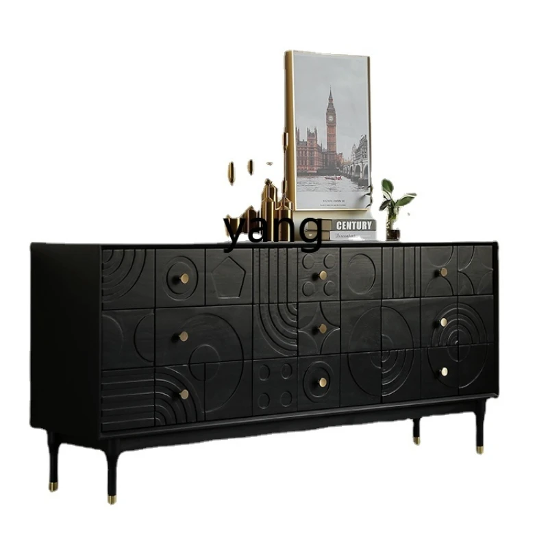 

Yhl Chest of Drawers Antique Carved Chest of Drawer Retro Porch Locker Wall-Mounted Kitchen Sideboard Cabinet