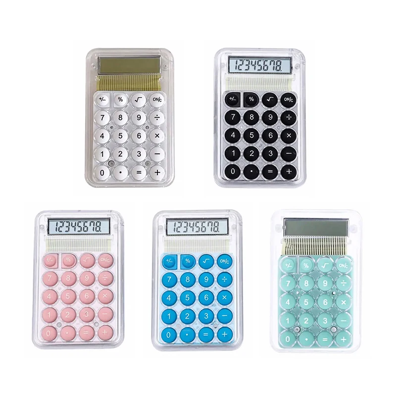 8 Digits Display Silence Widescreen Mini Calculator Students Portable Transparent Electronic Calculator Daily Use