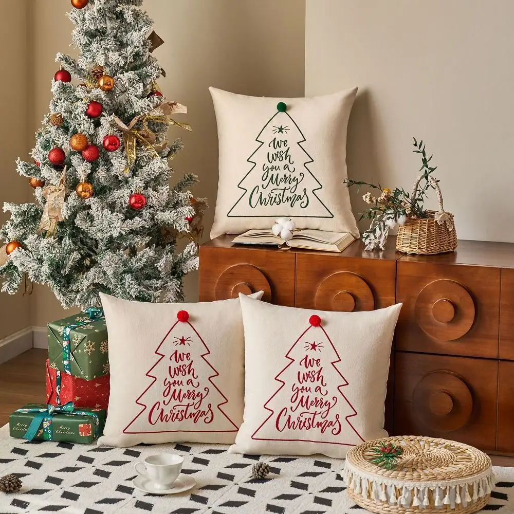 

Home Decor Christmas Tree Christmas Pillowcase Embroidery Square Throw Pillowcover 45CM Cushion Cover Living Room/Office