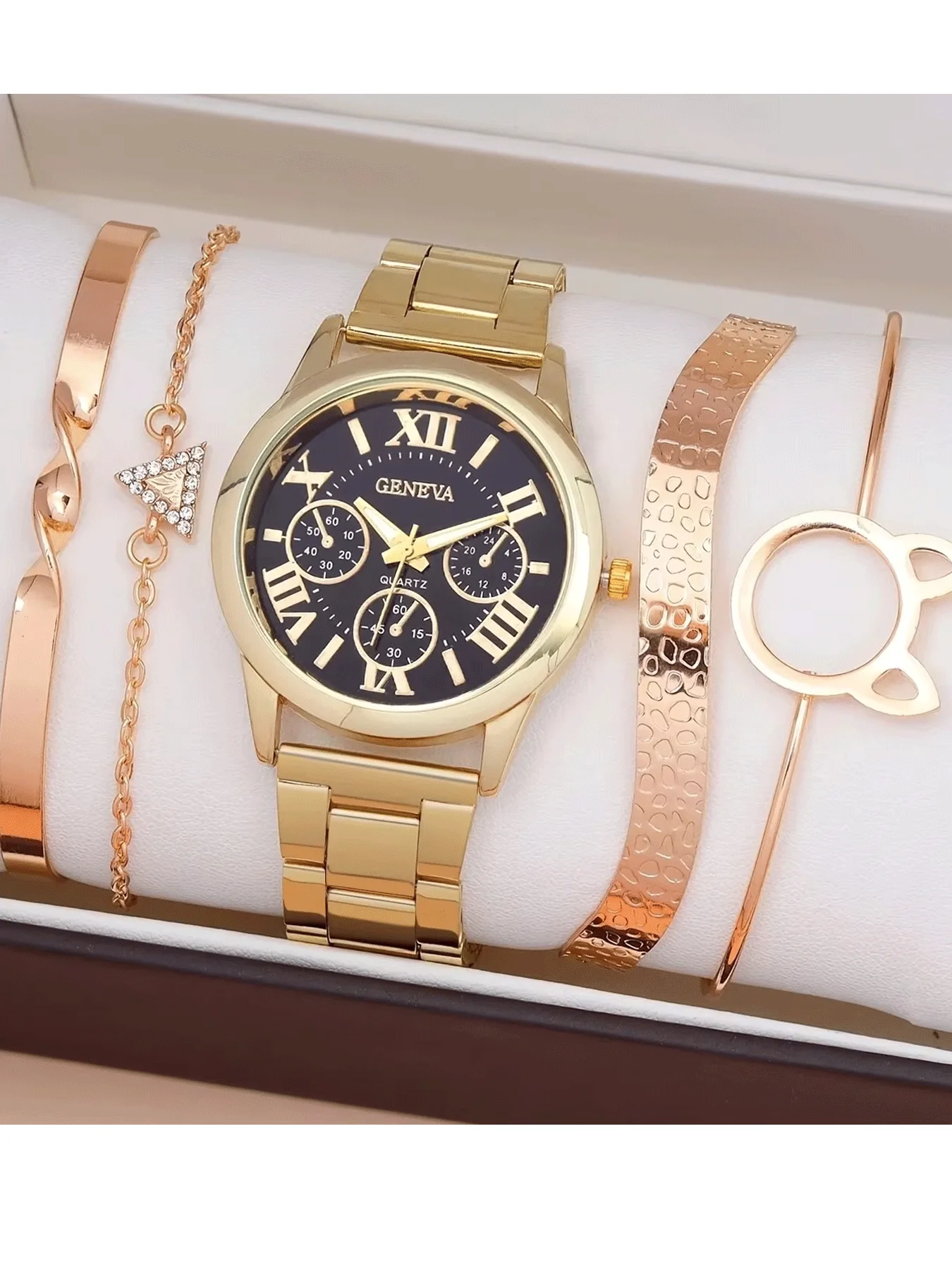 5-piece exquisite and versatile women's watch set, fashionable quartz watch, casual steel strip watch, women's watch set