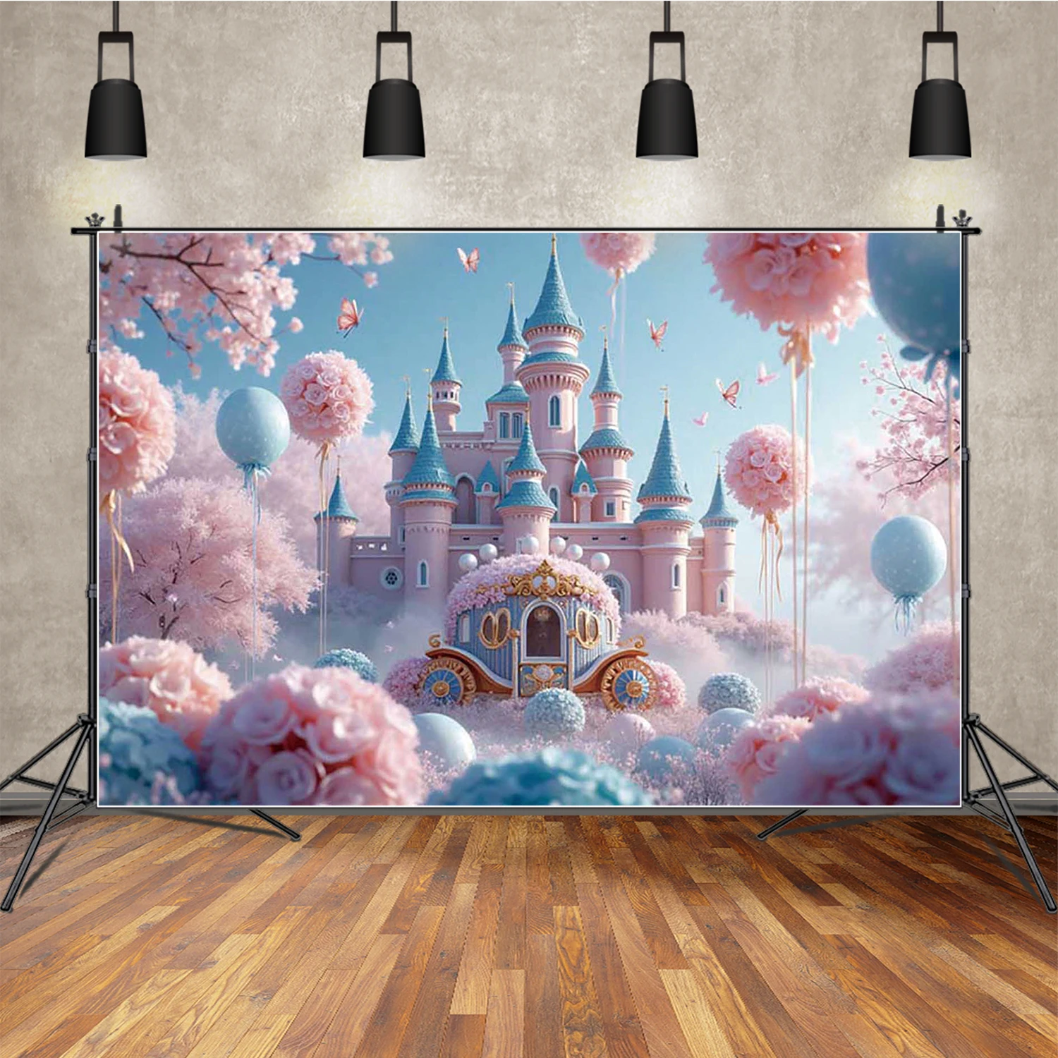 

MOON.QG Dreamy Birthday Photography Backdrop Flower Castle Balloon Photocall Background Children Studio Photobooth Accessories