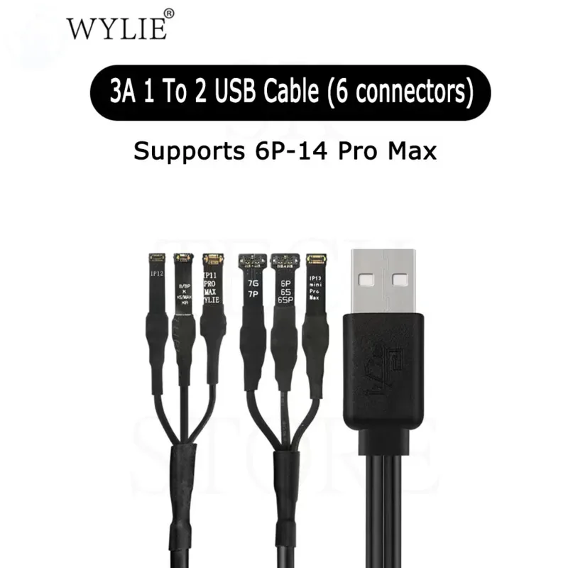 WYLIE 3A 1 To 2 USB Cable 6 Connectors Fo Phone Startup Cable Supports IP6P 7 8 X XS XR 11P 12P 12PM 13 Mini 13PM 14 Pro Max