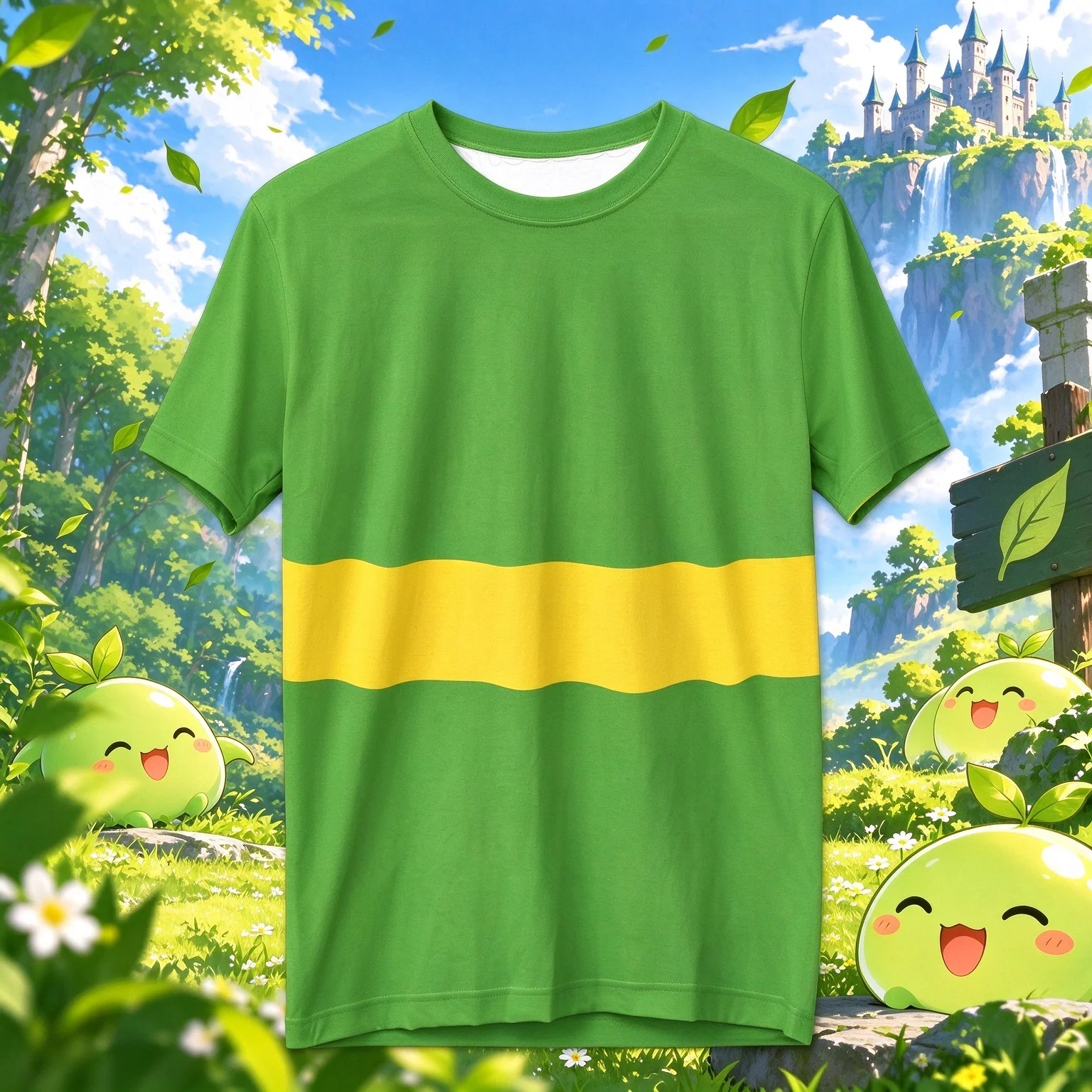 Men's and Women's Deltarune Kris Cosplay Short Sleeved Fashionable Green Yellow Striped Pullover Top