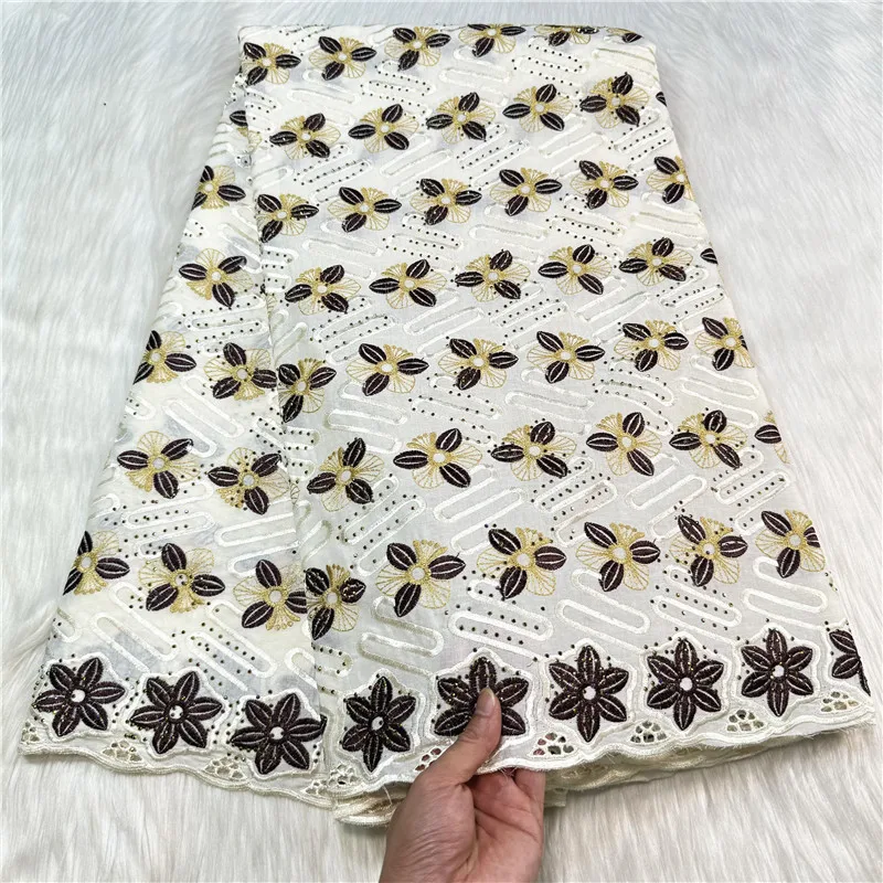 5 Yards African Swiss Voile Lace Fabric Embroidery High Quality With Stones Dry 100% Cotton For Wedding  27L59292