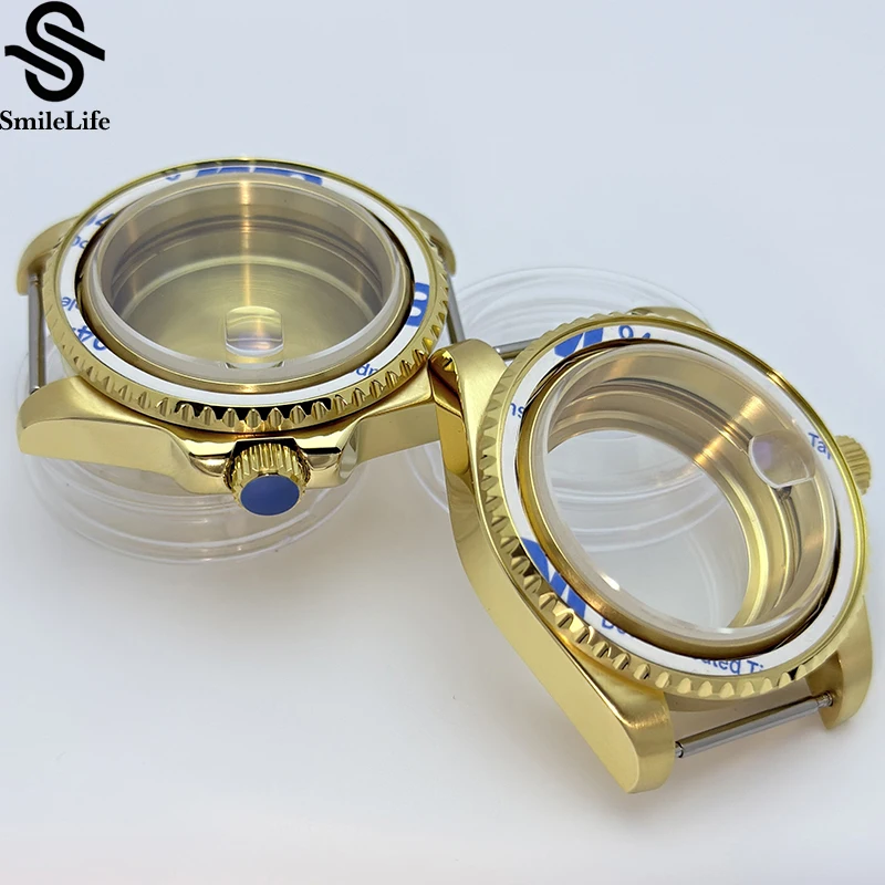 SmileLife الذهب 40 مللي متر غواص مقاوم للماء أسود GMT السيراميك الحافة صالح ل NH34 NH35 NH36 حركة الياقوت ساعة زجاجية