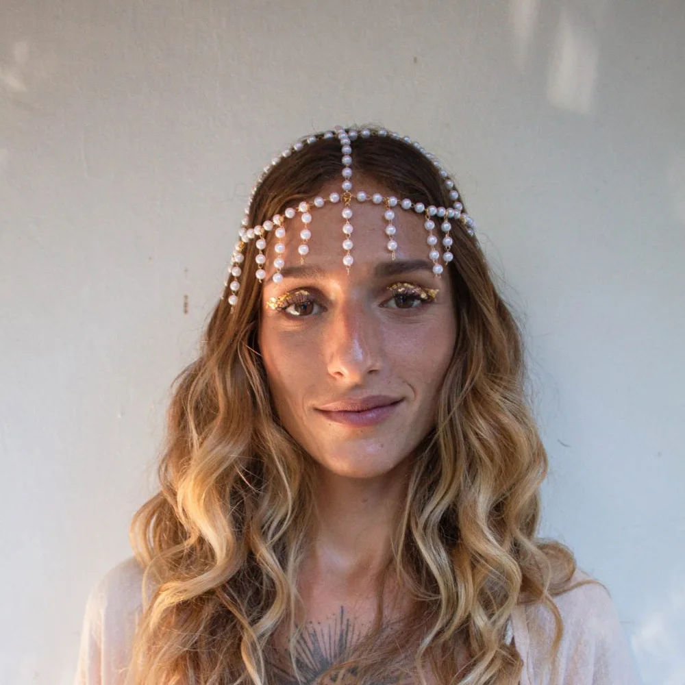 Great Gatsby Pearl Tassel Headpiece Cap Wedding Hair Accessories Indian Jewelry Elegant Bridal Head Chain Hat Women Prom Gifts - view 2