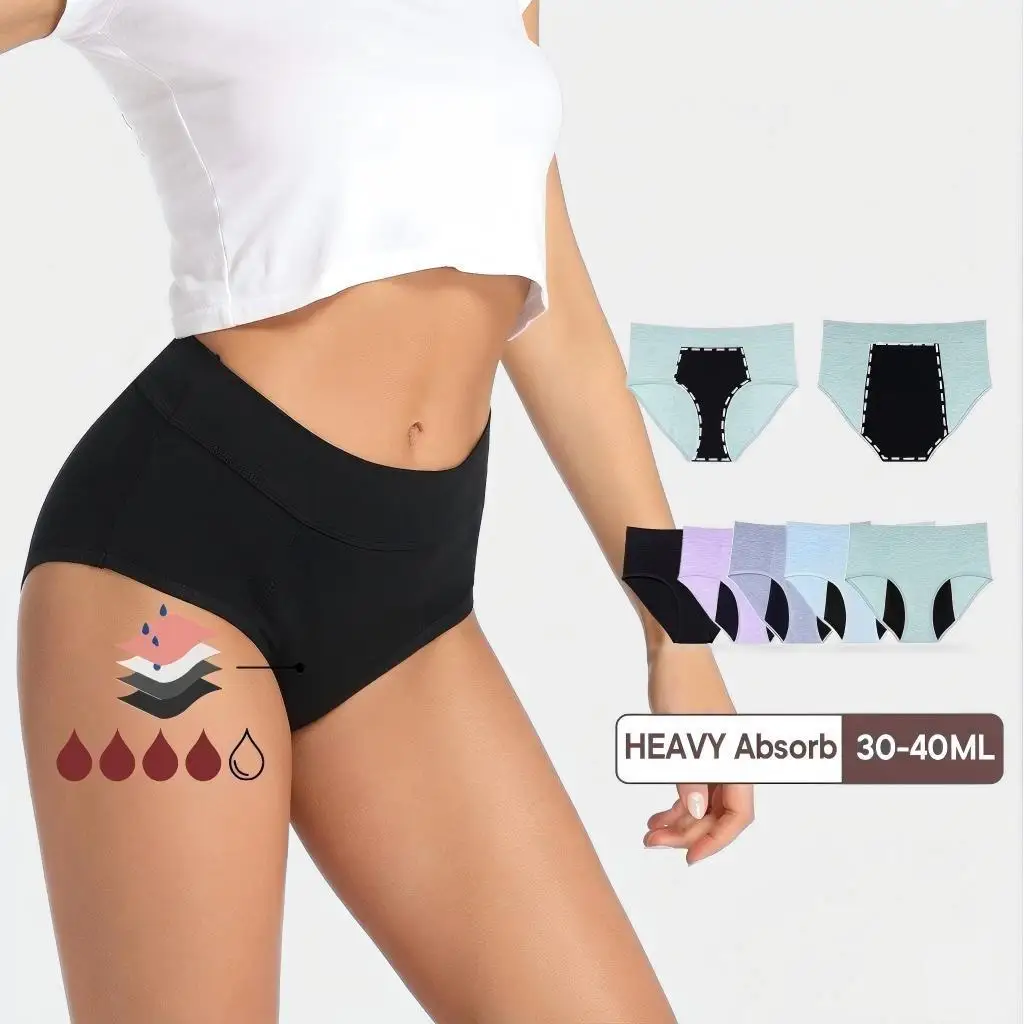 

Многоразовые трусы для критических дней из бамбука с высокой талией, дышащие, полностью закрывающие, для обильных выделений, оптом