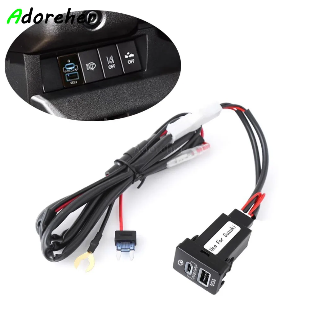 Car fast charging QC3.0 USB PD phone charging Interface Adapter for Suzuki Ingenis Spacia Jimny 2019