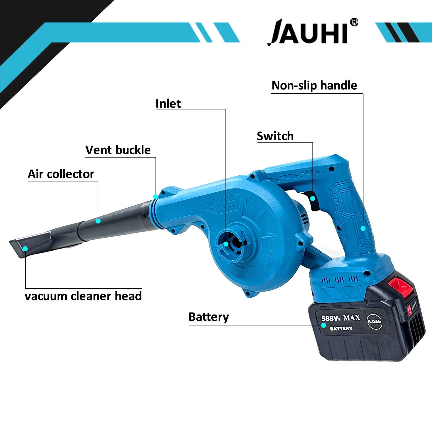 JAUHI 2 in 1 Cordless Blower & Vacuum,18V Max Lightweight Handheld Small Dry Leaf Sawdust High-power Rechargeable Blower Cleaner