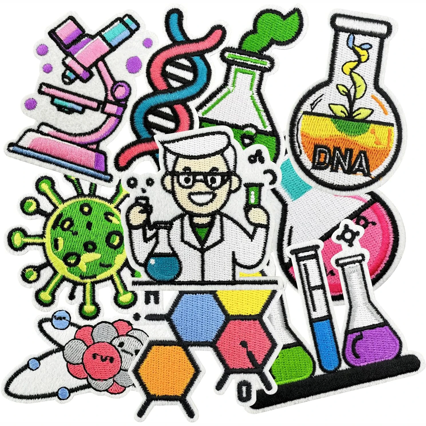 Science Laboratory Iron on/Sew on Patches, Back to School Embroidered Applique Patches, Clothes Backpacks Hats Pants Decor
