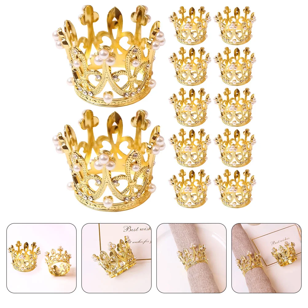 

12pcs Metal Napkin Ring Dinning Table Napkin Holder Crown Napkin Ring for Party Banquet Pearl Crown Napkin Rings