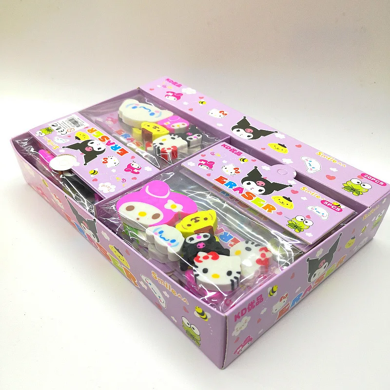 New Sanrio Cartoon Eraser 20pcs Cute Kuromi Hello Kitty Melody Cinnamoroll Set cancelleria gomma regalo per bambini premio scolastico